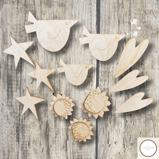 Sunflowers/ Crows/ Hearts & Stars- Set 3| DIY Laser Cut Prim Embellishments