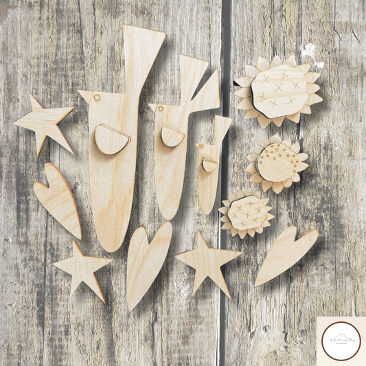 Sunflowers/ Crows/ Hearts & Stars- Set 2| DIY Laser Cut Prim Embellishments