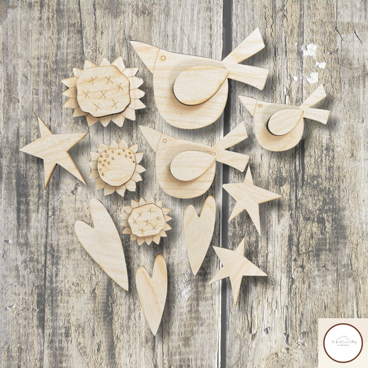 Sunflowers/ Crows/ Hearts & Stars- Set 1 | DIY Laser Cut Prim Embellishments