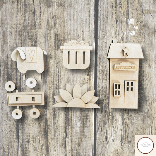 Country Charm Mini Tray Set | DIY Laser Wood Kit