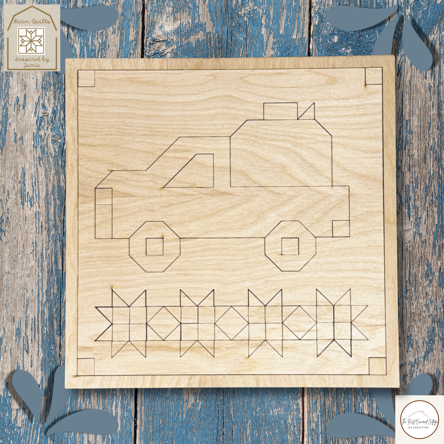 Vintage Truck Quilt Block – Laser Cut Wood Kit, 10.5" x 10.5" | 1/4" Birch