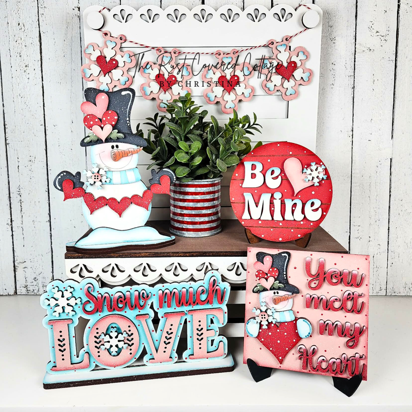 Valentine Snowman Decor Set | DIY Layered Wood Shelf Decor Kit