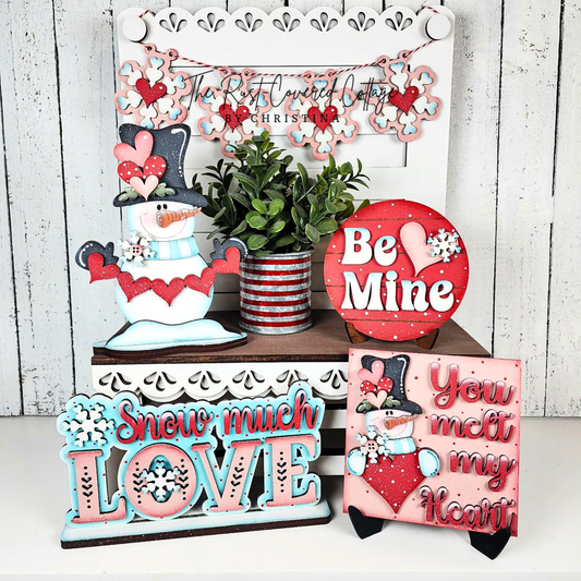 Valentine Snowman Decor Set | DIY Layered Wood Shelf Decor Kit