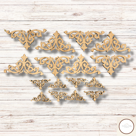 Vintage Decorative Wood Accents| Set of 16 Laser Cut Birch Embellishments