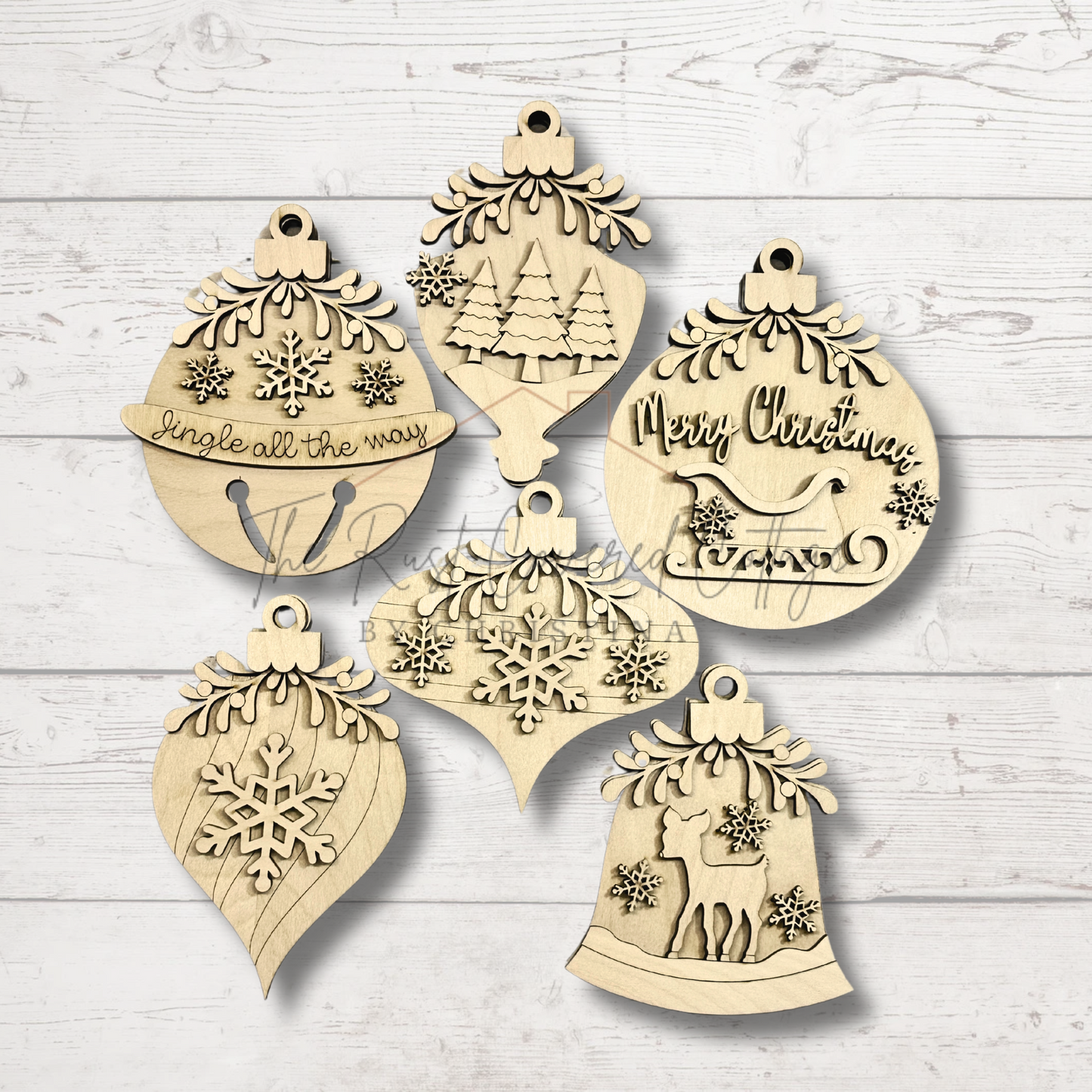 Vintage-Inspired Wooden Ornaments - Set of 6