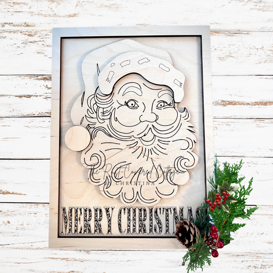 Vintage Santa DIY Wood Kit | 13” x 9.5” Laser Cut Birch Christmas Décor