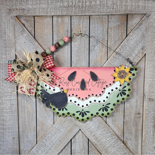 Watermelon Slice Sign DIY Wood Kit – Summer Door or Wall Hanger | 1/4” Laser Cut Birch (Approx. 6" x 11")