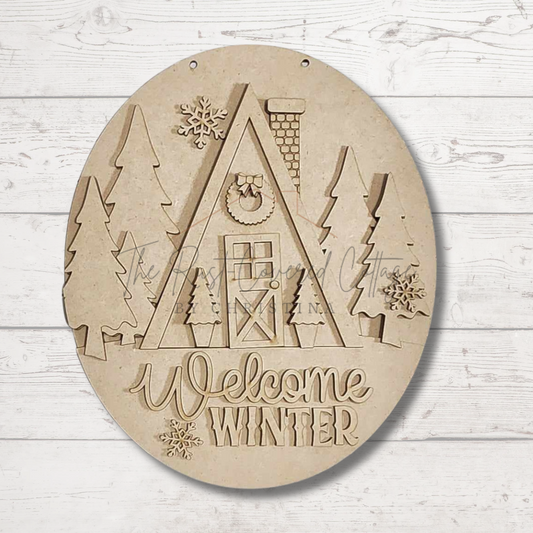 Welcome Winter A-Frame Cabin Hanger – Cozy Seasonal Wall Decor