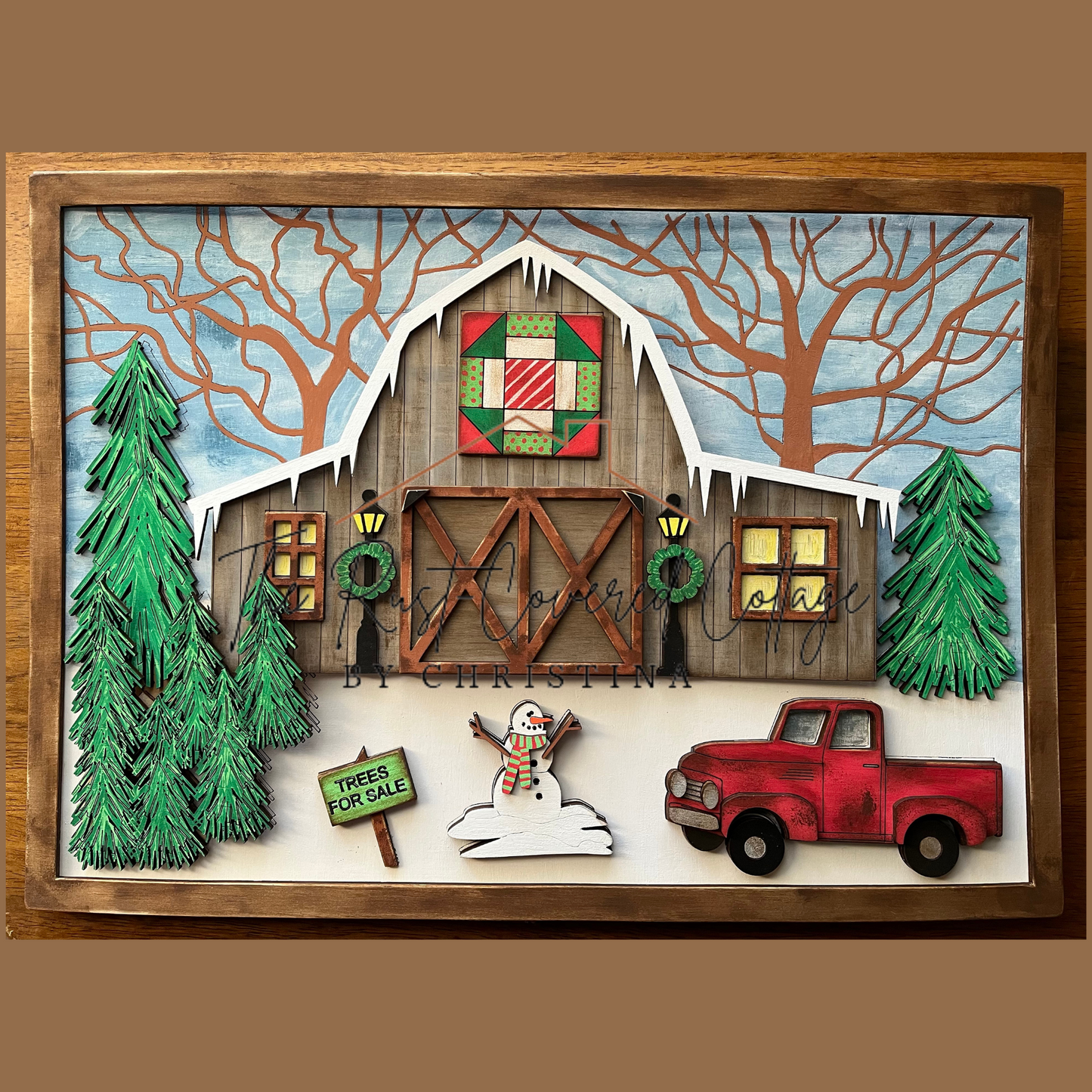 Winter Barn Scene DIY Wood Kit | Unfinished Laser Cut Decor