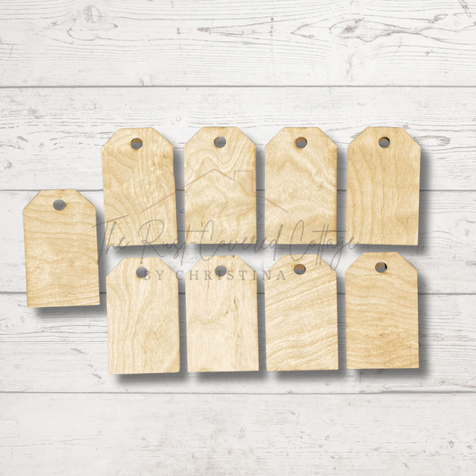 Wood Tags | Set of 9 Laser-Cut - 4" x 2.5" | DIY