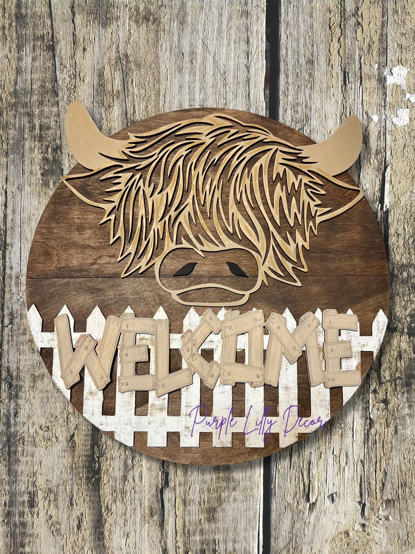 Highland Cow Welcome Door Round