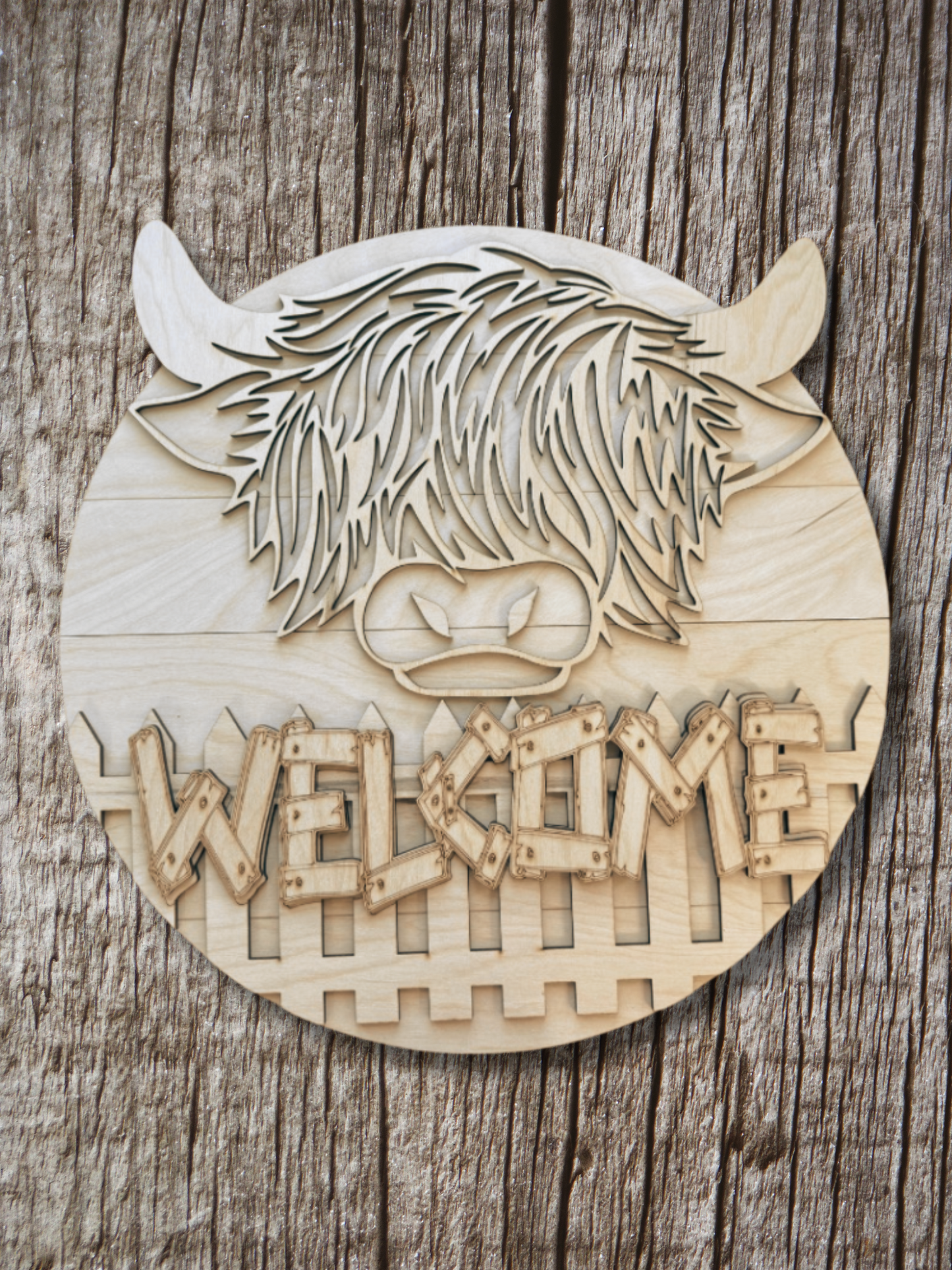 Highland Cow Welcome Door Round