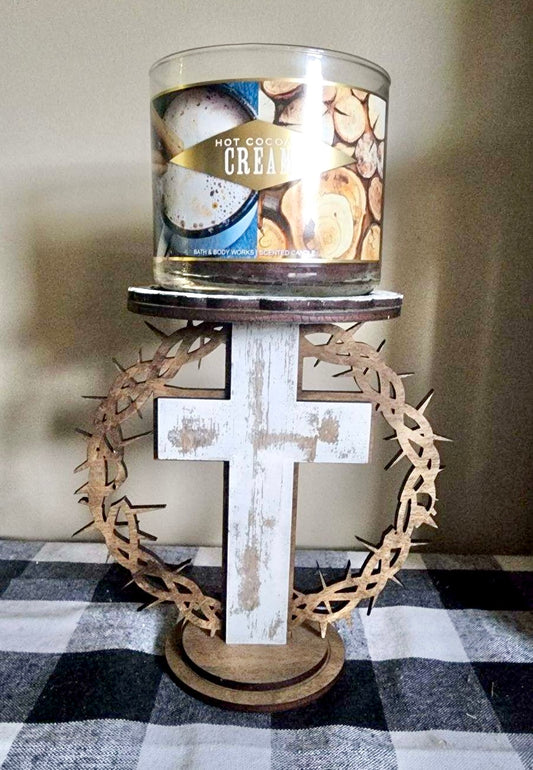 Cross/ Thorn Crown candle holder