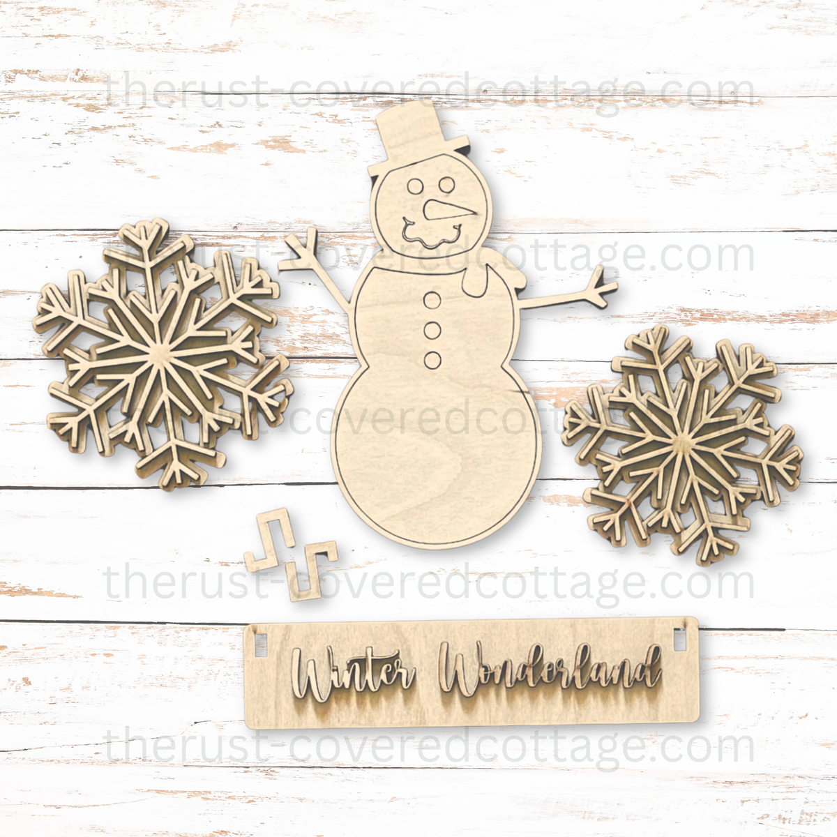 Winter Wonderland Insert unfinished DIY wood kit with snowman snowflakes and winter branches
